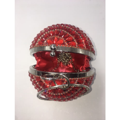 Round Stone Studded Purse - Red