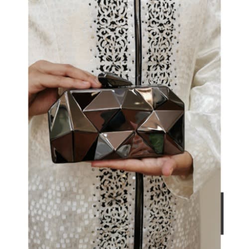 Metallic Prism Style Clutch Purse - Black
