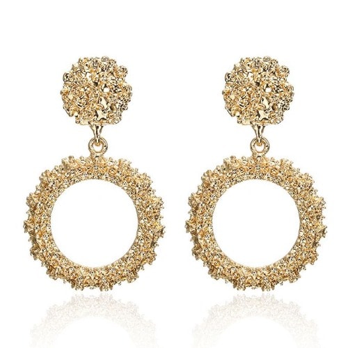 Vintage Round Shape Dangle Earrings - Gold Plated