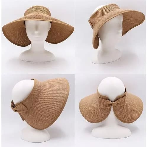 Spring Summer Straw Hat Visors Cap - Foldable Wide Brim
