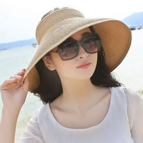 Spring Summer Straw Hat Visors Cap - Foldable Wide Brim