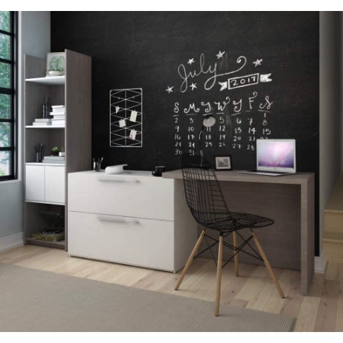 2-piece Set Including A Small Sliding Desk And A Shelving Unit