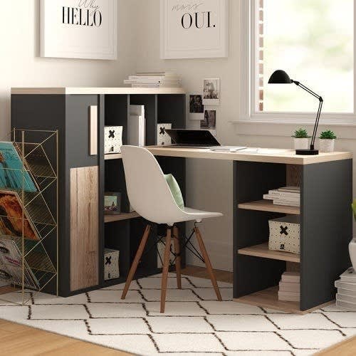Beyond Study L-Shape Computer Desk With Bookcase