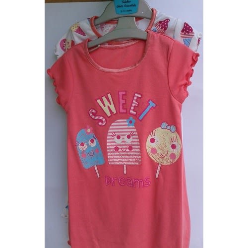 Girls 2 Pack Icecream Design Nighties - Pink