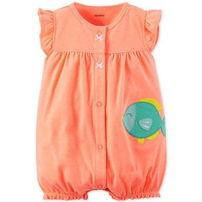 Infant Girls Orange & White Dot Fish Short Sleeved Romper Creeper