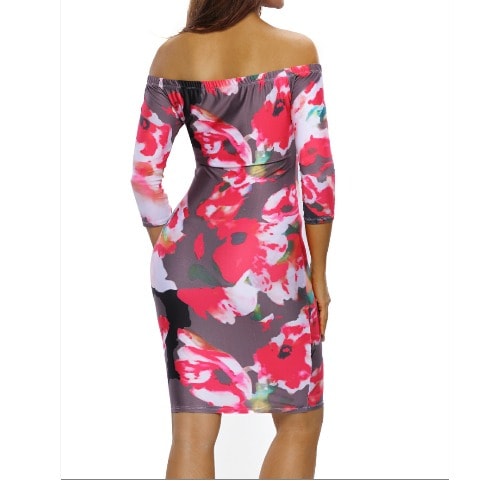 Emfed 3/4 Off Shoulder Floral Print Dress