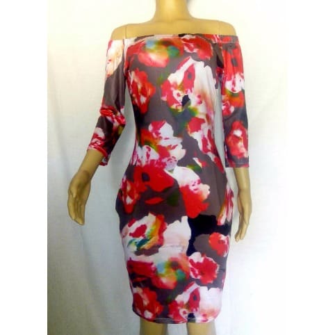 Emfed 3/4 Off Shoulder Floral Print Dress