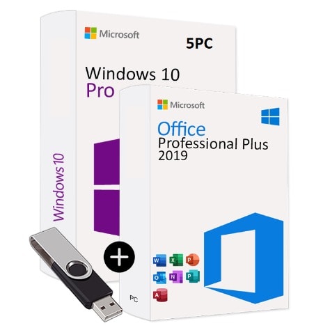 Windows 10 Pro + Office 2019 Pro Plus Bundle- 5 Pc