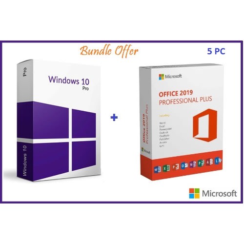 Windows 10 Pro + Office 2019 Pro Plus Bundle- 5 Pc