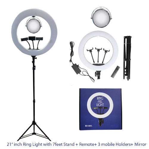 Led Fill Ring Light With Make Up Mirror + Remote + 3 Phone Holder And Tripod Stand - 21