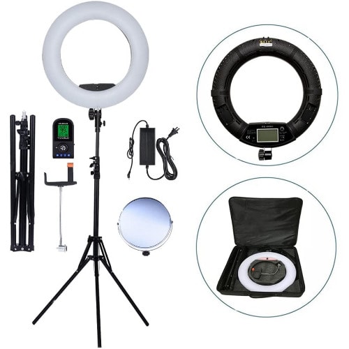 Led Fill Ring Light With Make Up Mirror + Remote + 3 Phone Holder And Tripod Stand - 21"