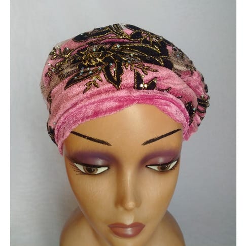 Double Wrap Laced Turban Head Wrap - Onion Purple