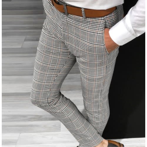 Men's Classic Plaid Pants Trousers-slim Fit