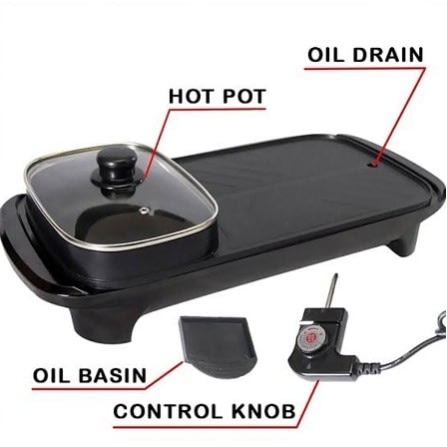 2 In 1 Electric Bbq Grill With Hotpot + Free Gift