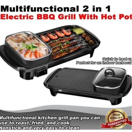 2 In 1 Electric Bbq Grill With Hotpot + Free Gift