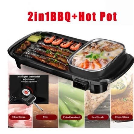 2 In 1 Electric Bbq Grill With Hotpot + Free Gift