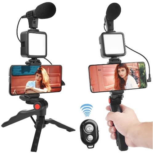 3in1 Vlogging Kit Led Video Light Tripod Phone Holder + Microphone