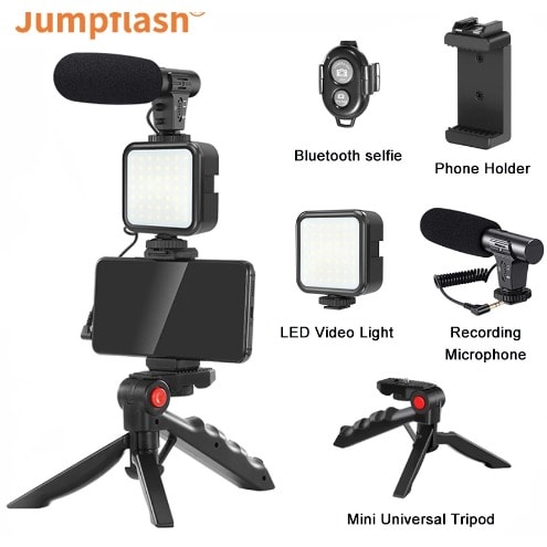 3in1 Vlogging Kit Led Video Light Tripod Phone Holder + Microphone