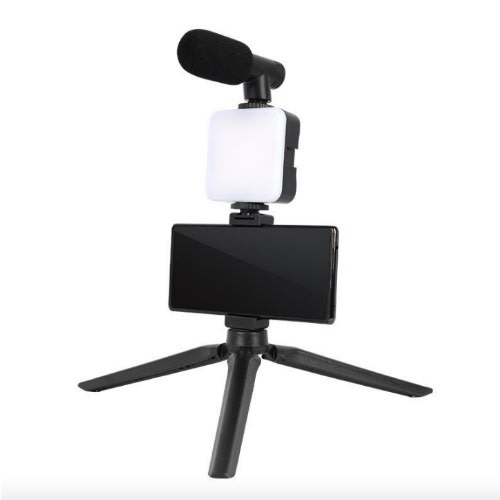 Video log Kit - Video Light + Microphone + Phone Holder + Tripod