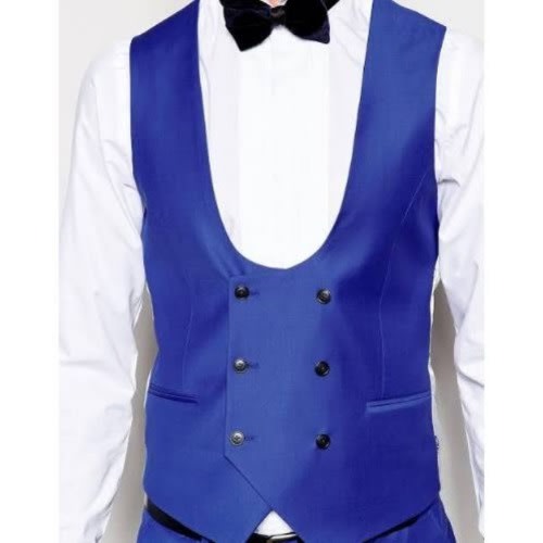 Men's Double Breasted Waistcoat  - Royal Blue