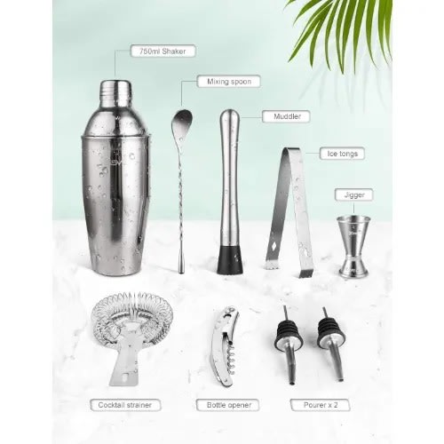 Stainless Steel Cocktail Shaker Set - 9 Pieces