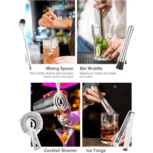 Stainless Steel Cocktail Shaker Set - 9 Pieces