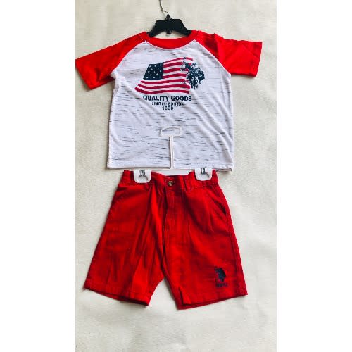 Boys Tshirt And Short Sets- White And Red