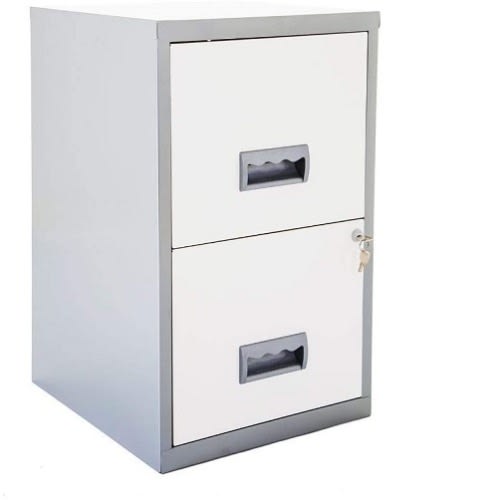 Metal 2 Drawer Maxi Filing Cabinet A4 - Silver & White