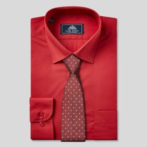 Men's Formal  Shirt With Matching Tie  - Red And Wine