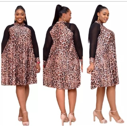 Leopard Print Patch Work Peplum Dress