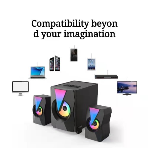Wooden Multimedia Subwoofer Bluetooth Audio System With Rgb Lights