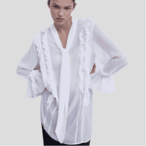 Oyster  Ruffled Blouse -White