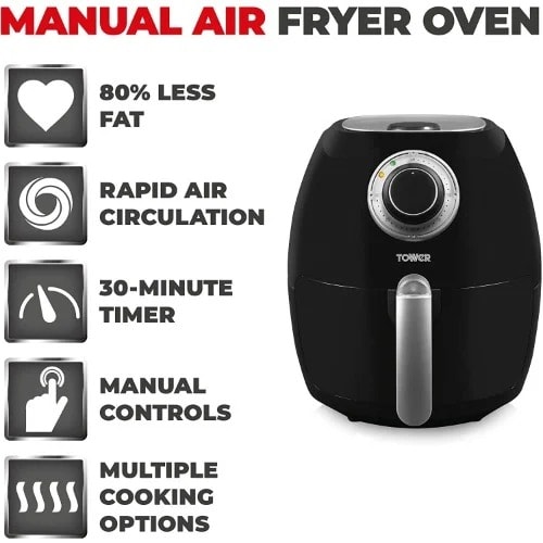 Health Manual Air Fryer -3Litre - 1350W - Black