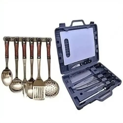 Set Of Stainless Cooking Spoons & Knife