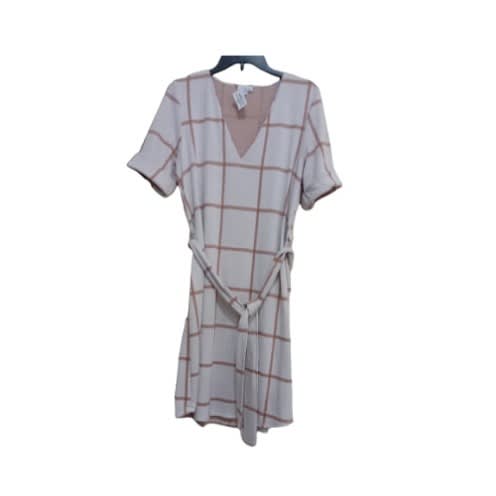 Flay Dark Cream & Brown Gown With Squares and Broad Loose Belt