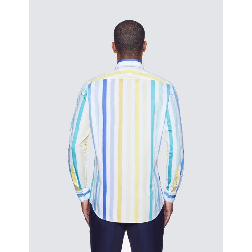 Curtis White & Yellow Wide Stripe Slim Fit Shirt - Low Collar