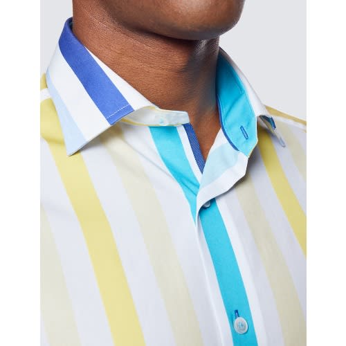 Curtis White & Yellow Wide Stripe Slim Fit Shirt - Low Collar