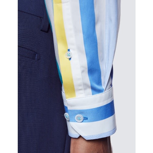 Curtis White & Yellow Wide Stripe Slim Fit Shirt - Low Collar
