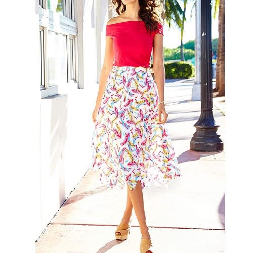 Handkerchief Hem Printed Midi Skirt - Plus Size