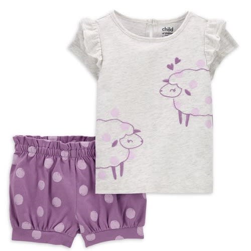 Child Of Mine Baby Girls Top & Shorts - Outfit Set- Purple Lamb