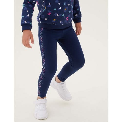 Girls Cotton Rich Heart Print Leggings
