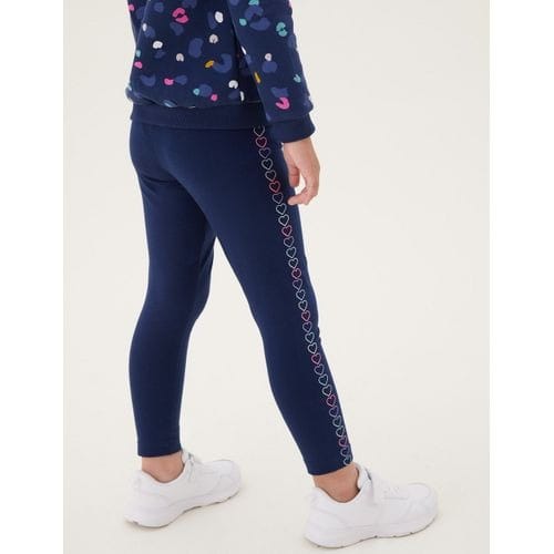 Girls Cotton Rich Heart Print Leggings
