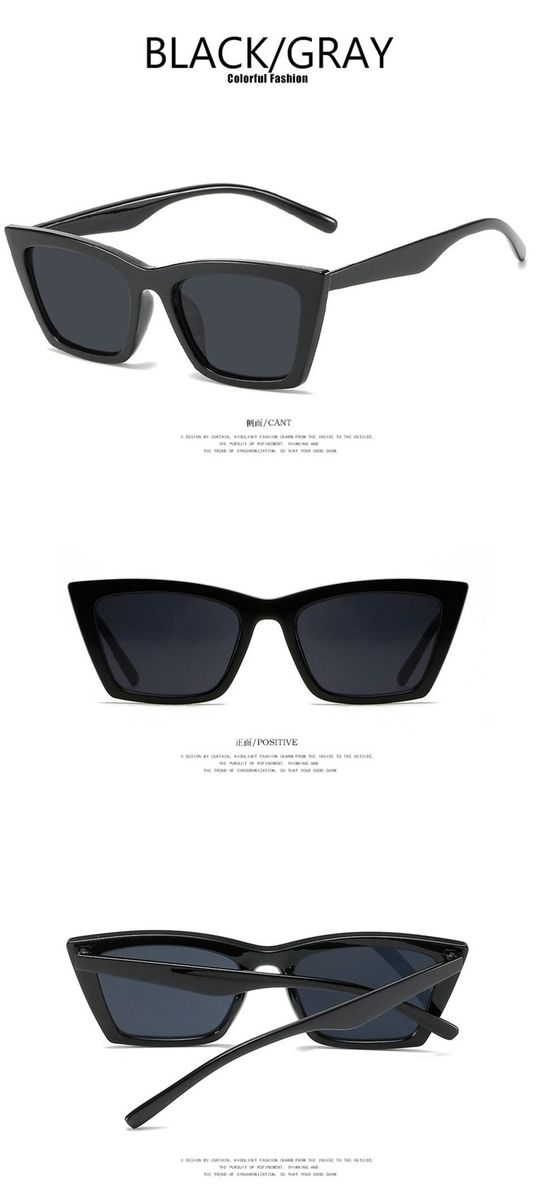Vintage Cat Eye Sunglasses Women Square Small Frame Sun Glasses Black