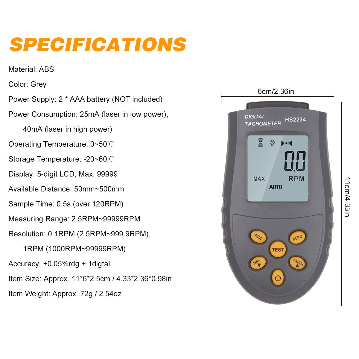 Portable High-precision Digital Tachometer With Laser