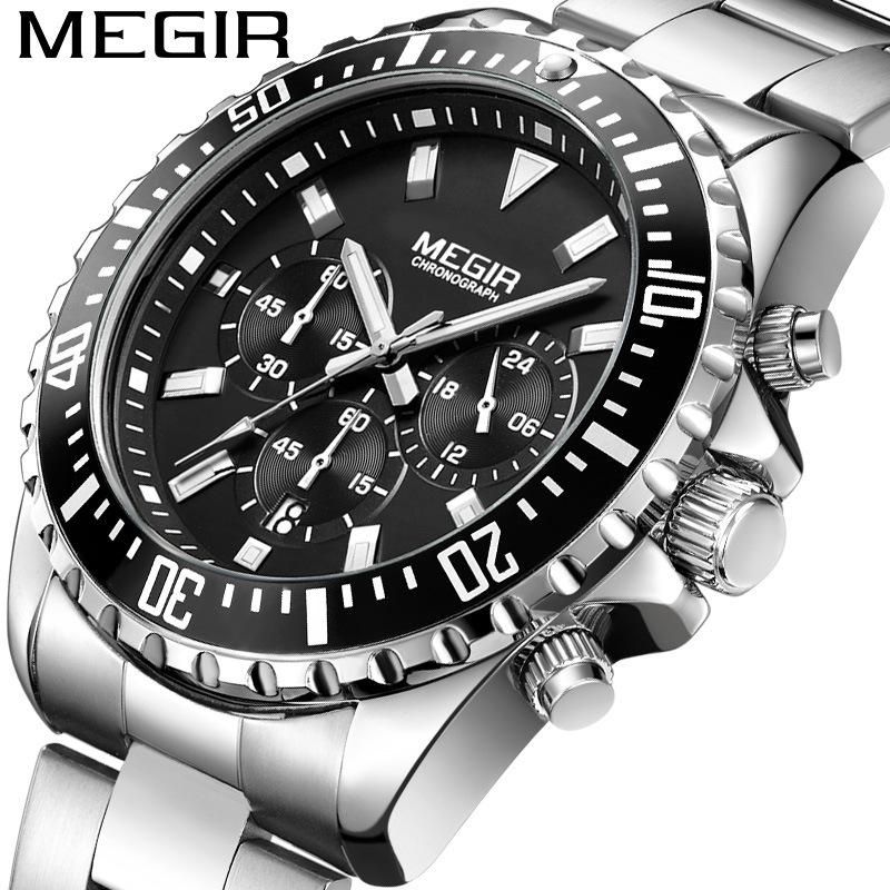 New MEGIR Watches Mens Top Luxury Brand Steel Strap Quartz Wristwatch Men Military Army Sport Clock Chronograph Male Watch 2064
