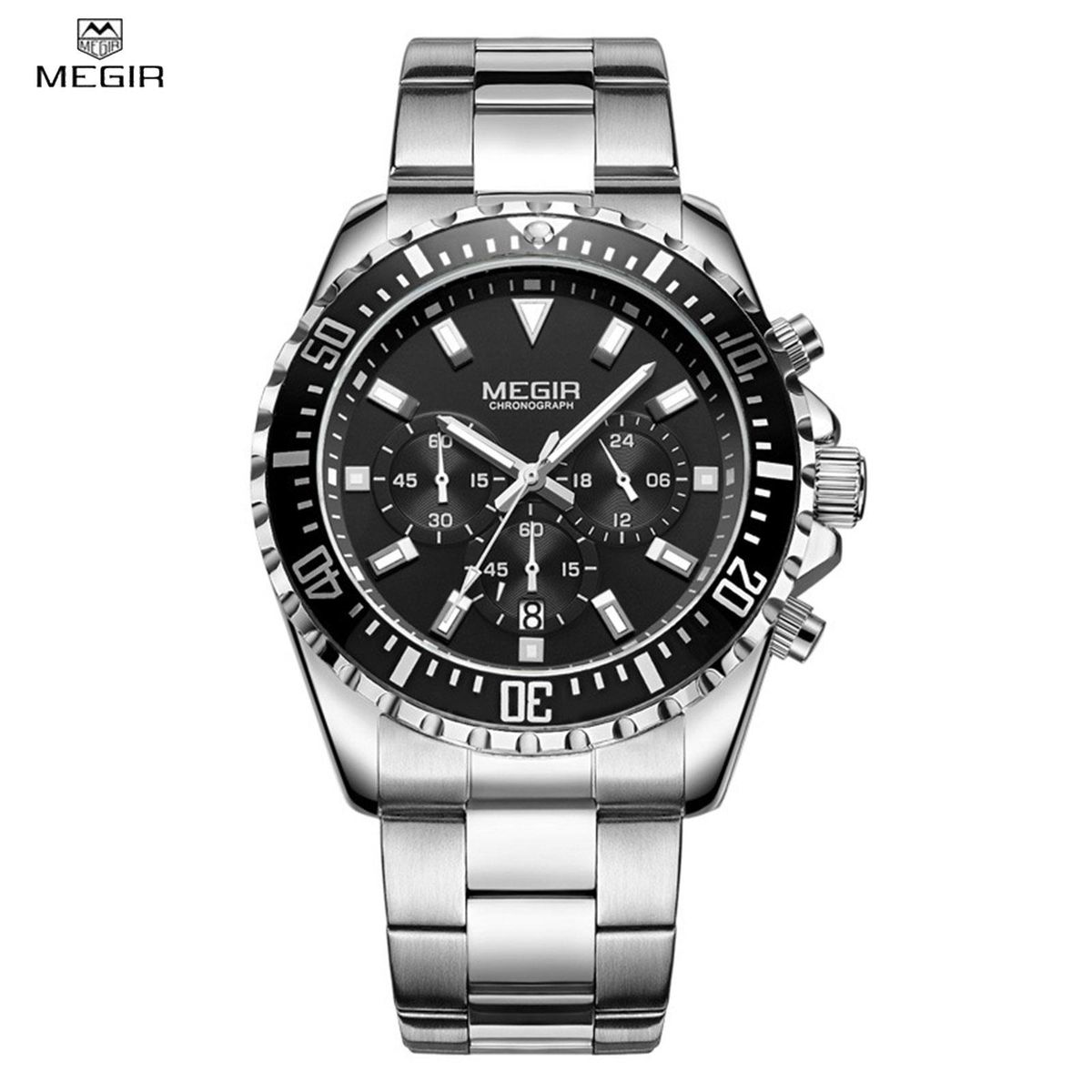 New MEGIR Watches Mens Top Luxury Brand Steel Strap Quartz Wristwatch Men Military Army Sport Clock Chronograph Male Watch 2064