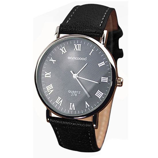 Men\'s Roman Numerals Dial Faux Leather Band Quartz-Black