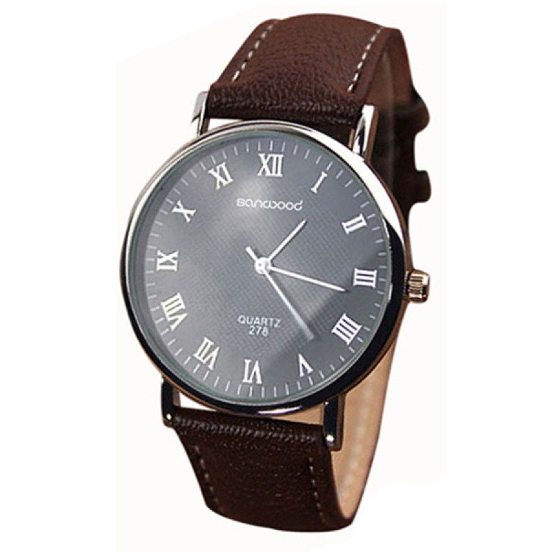 Men\'s Roman Numerals Dial Faux Leather Band Quartz-Black