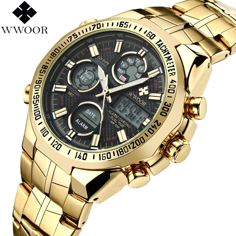 Mens Watches Top Brand Luxury Quartz Analog LED Digital Sports Watch Men Gold Military Wrist Watch Male Clock Relogio Mas(#silver Blue)