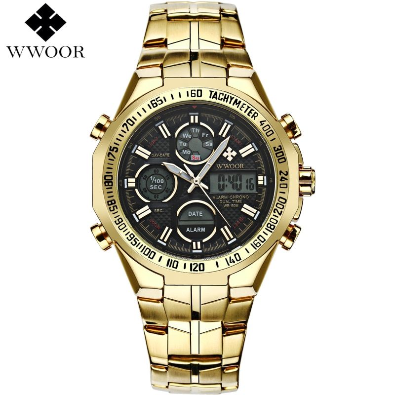 Mens Watches Top Brand Luxury Quartz Analog LED Digital Sports Watch Men Gold Military Wrist Watch Male Clock Relogio Mas(#silver Blue)
